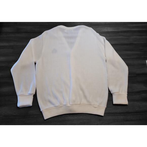 🧶 VTG IZOD 90s Grandpa Cardigan – Men’s M – Ivory Knit – Logo – Made in USA - Picture 2 of 8